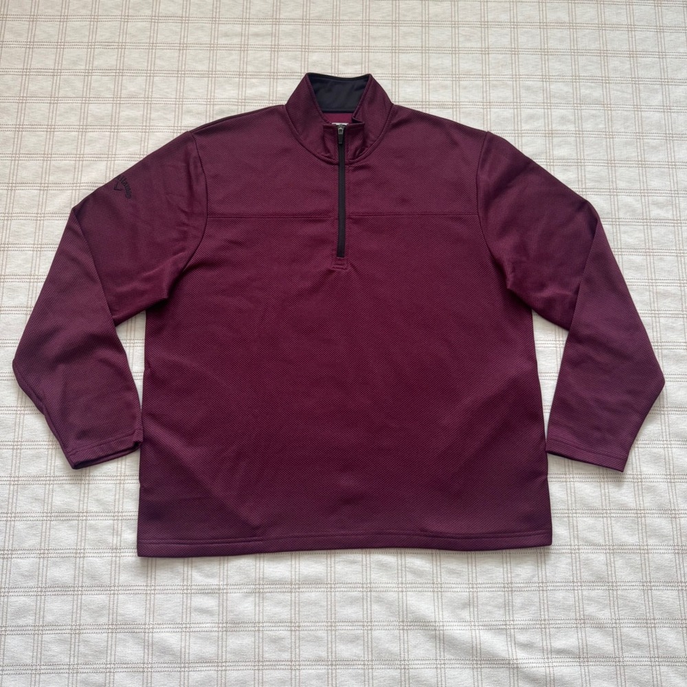 Callaway Mens Large Quarter Zip Pullover Maroon Waffle Knit‎ Fleece Lined